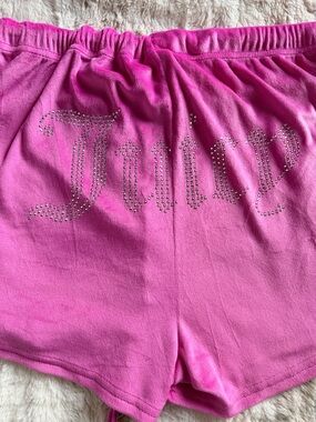 👑 Juicy Couture Rhinestone Sleep Shorts XL Pink Y2K Lounge Glam Drawstring PJ